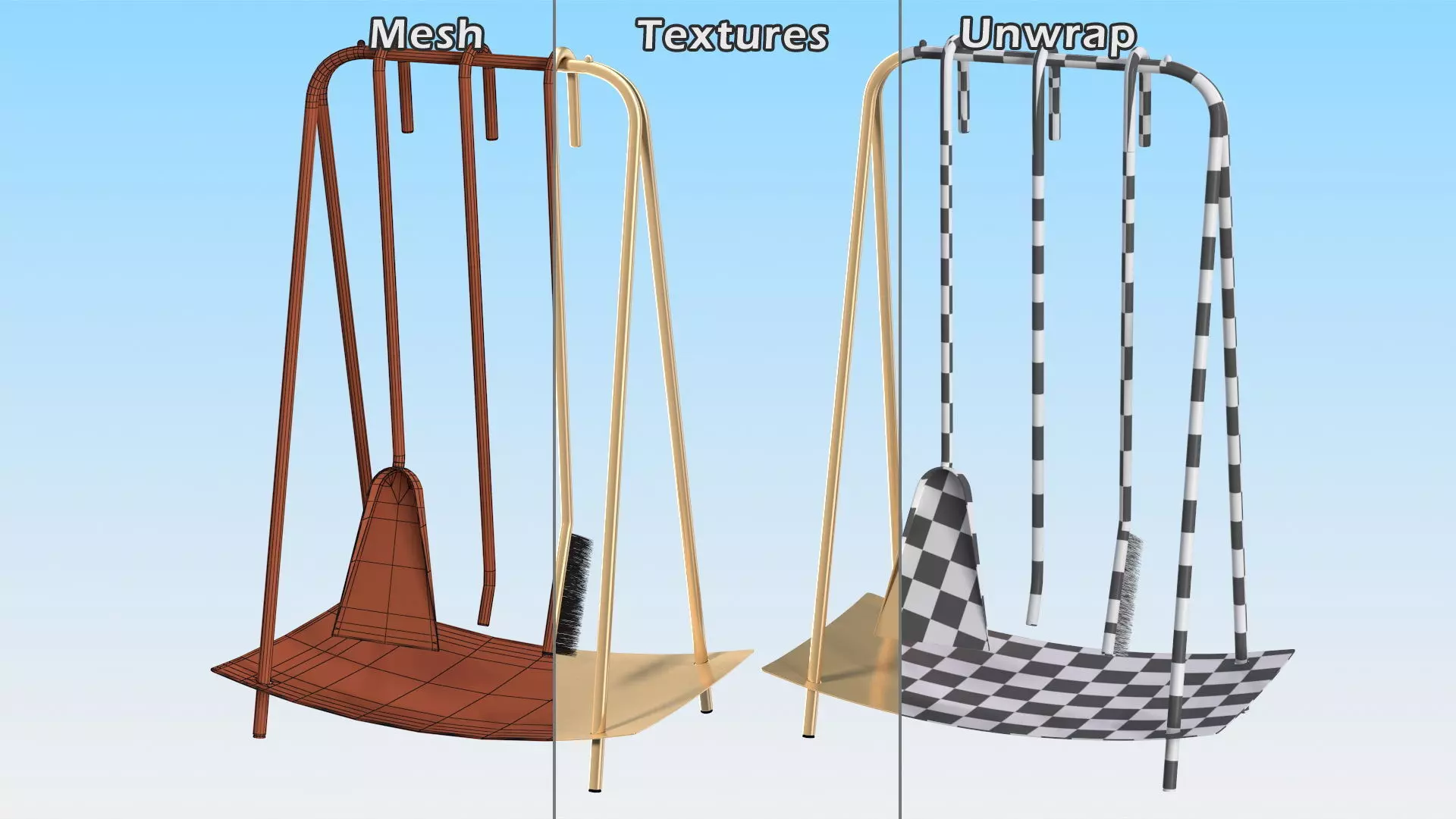 Port Fireplace Tools Brass 3D model_14