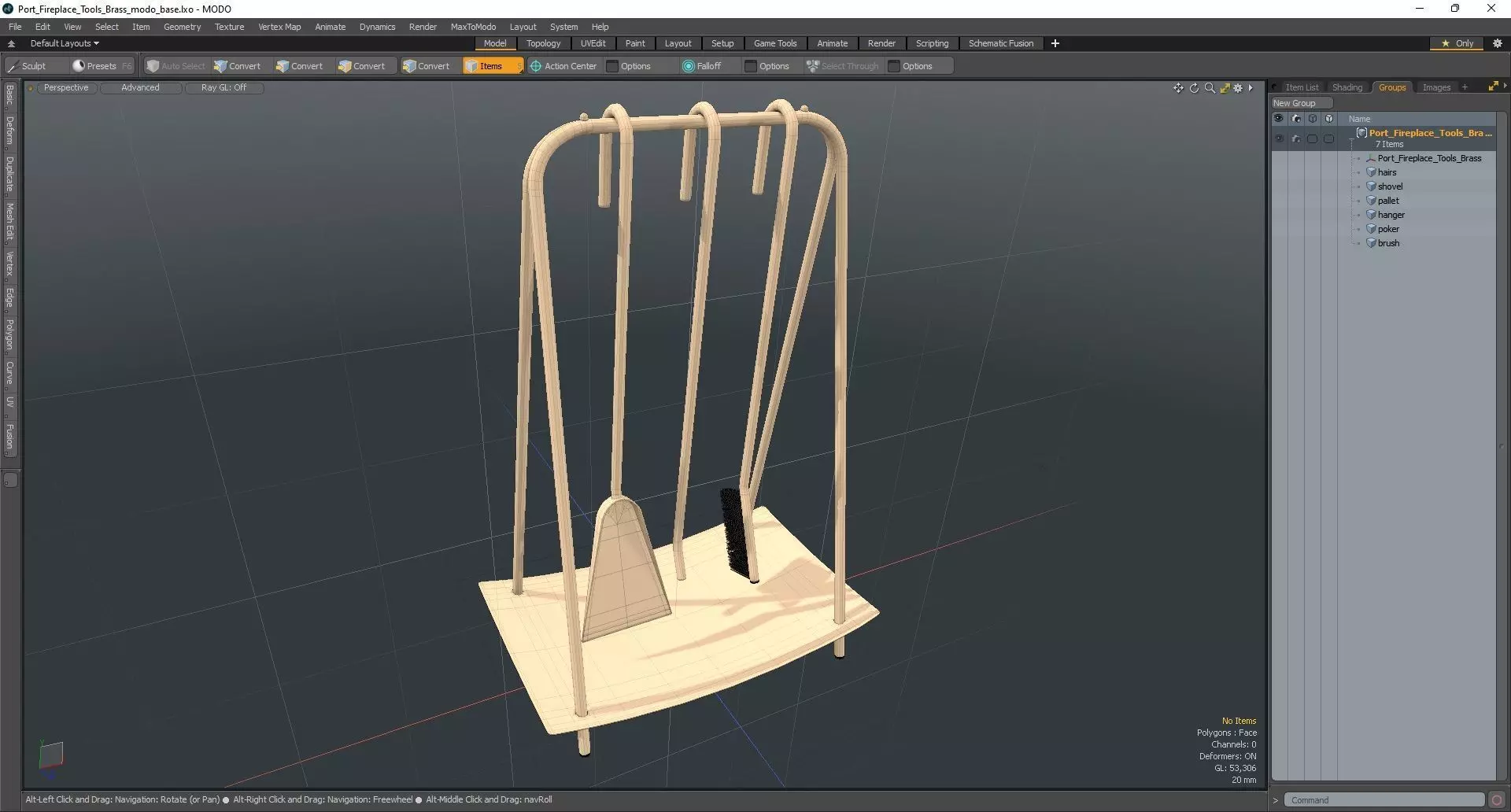 Port Fireplace Tools Brass 3D model_21