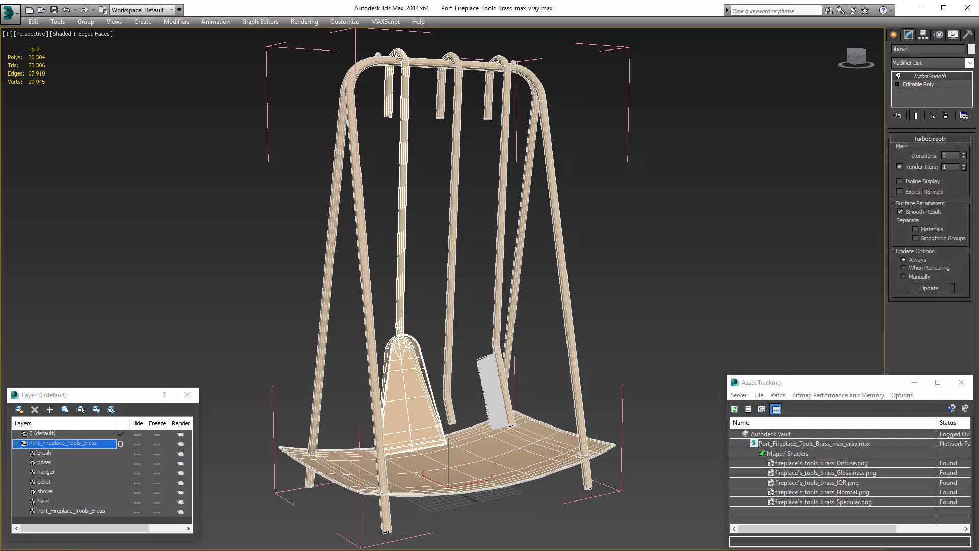 Port Fireplace Tools Brass 3D model_19