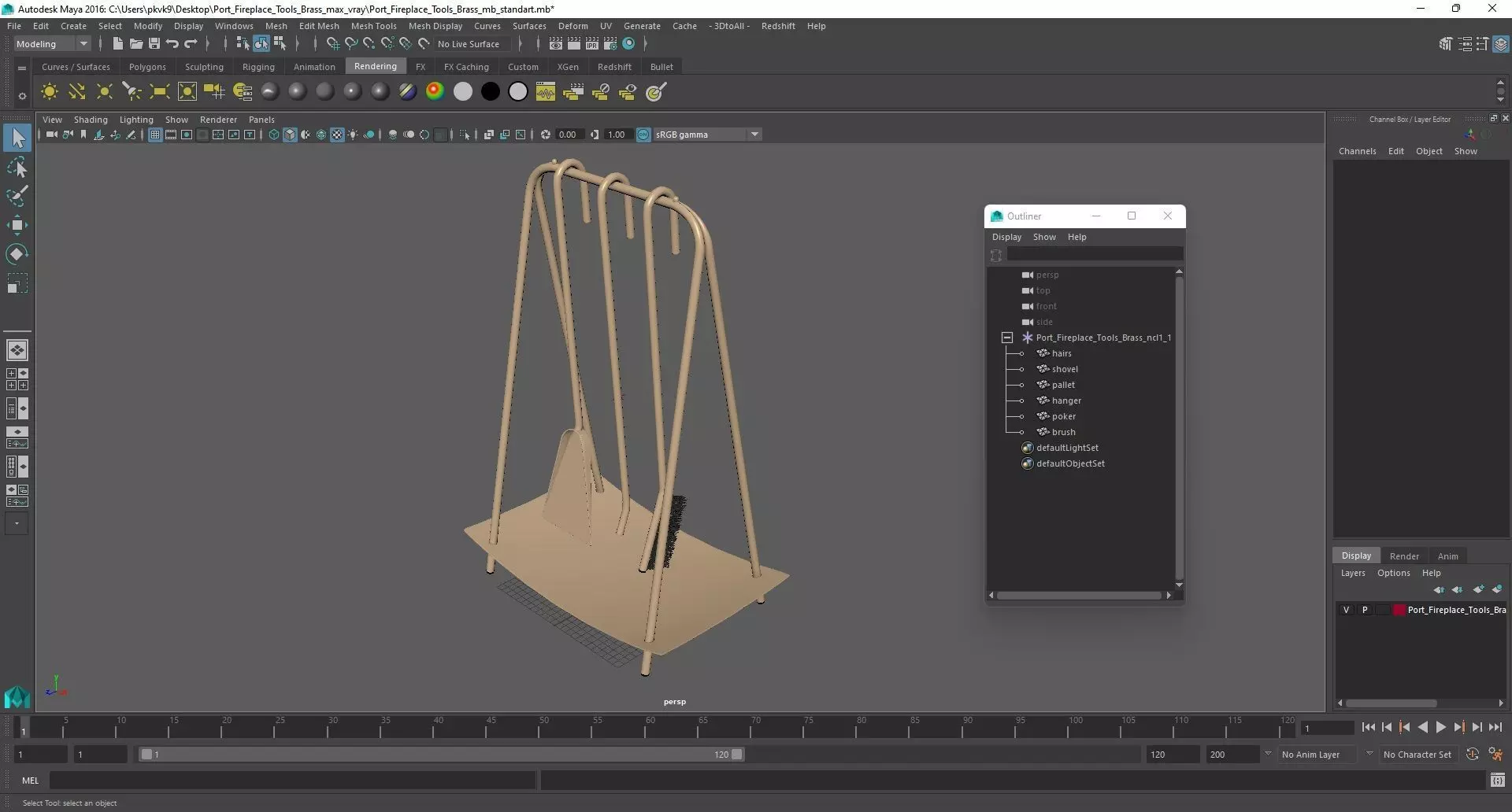 Port Fireplace Tools Brass 3D model_23