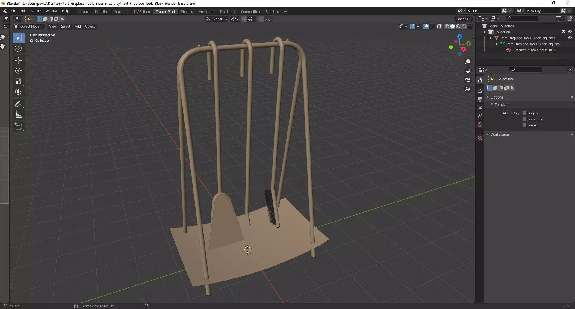 Port Fireplace Tools Brass 3D model_20