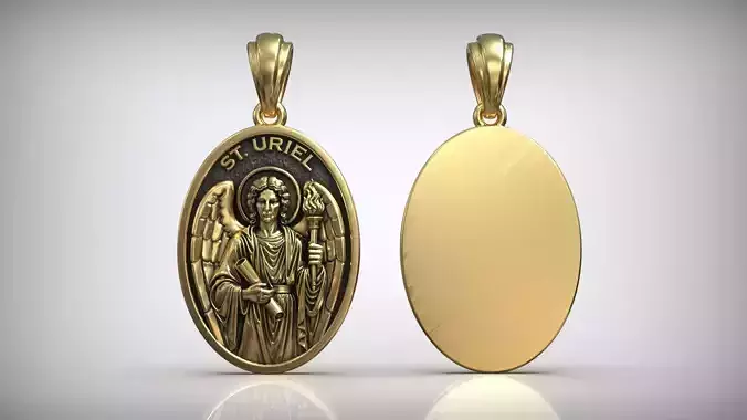 Saint Uriel Archangel Oval Medal Catholic Christian Pendant