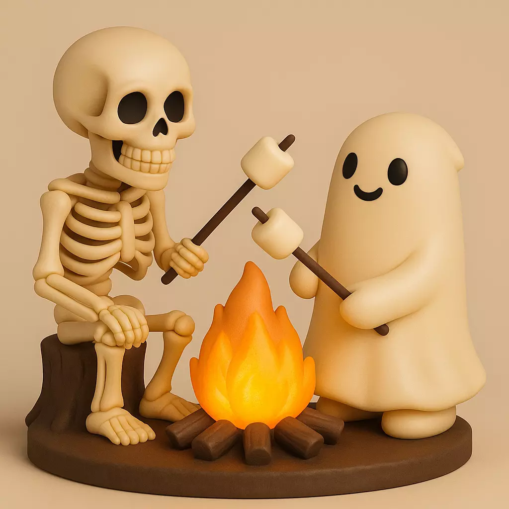 Cute Ghost and Skeleton Roasting Marshmallows 3D print model_0