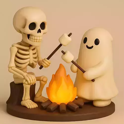 Cute Ghost and Skeleton Roasting Marshmallows 3D print model