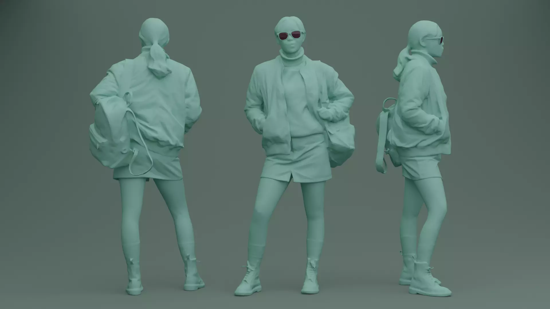 Asian Teen in Lilac Bomber 3D model_1