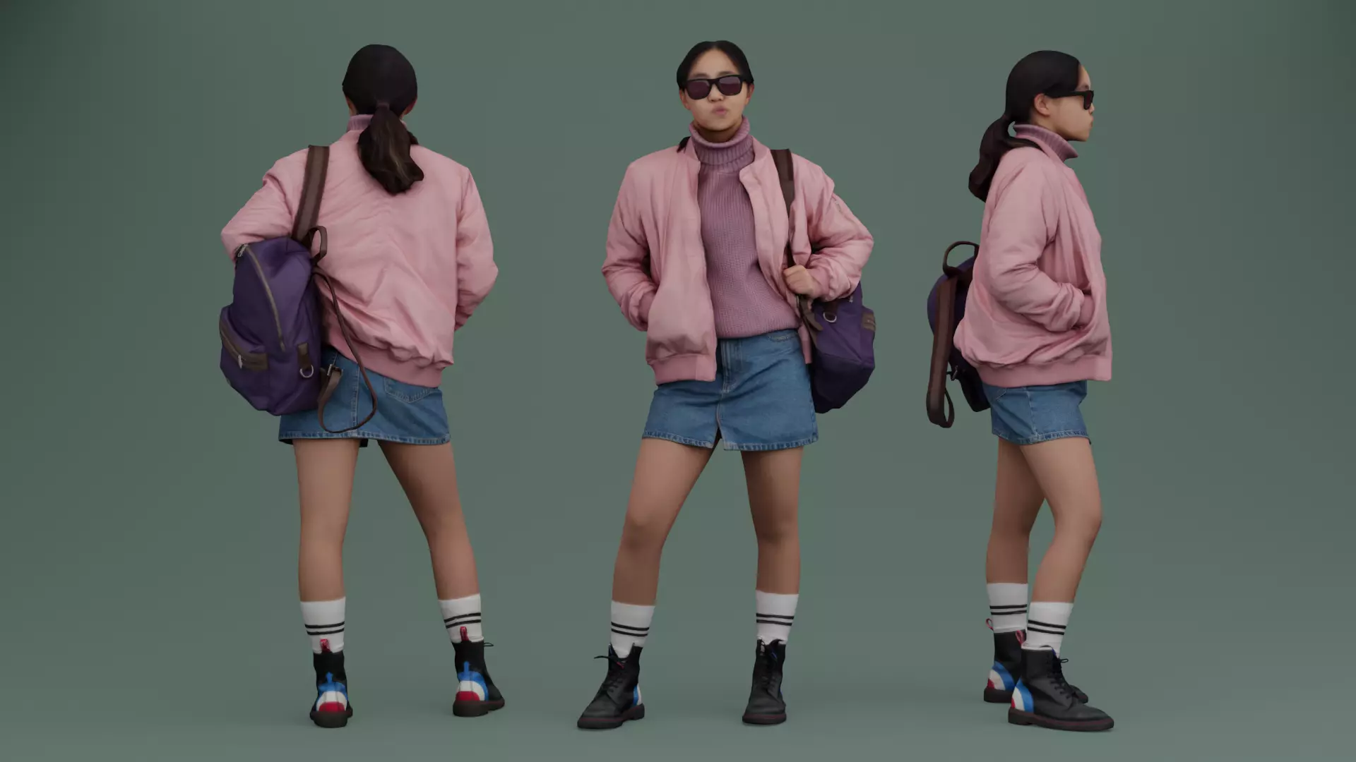 Asian Teen in Lilac Bomber 3D model_0