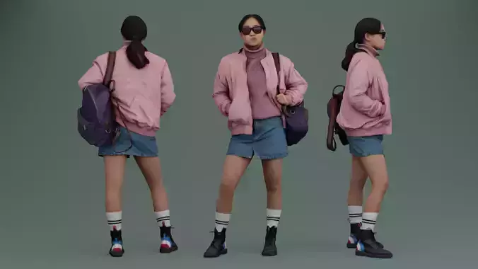 Asian Teen in Lilac Bomber 3D model