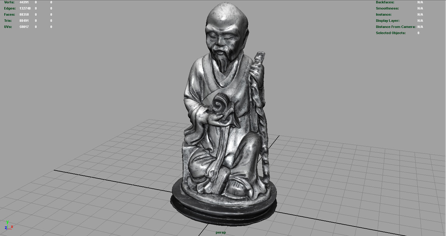 Old Chinese figure statue Low-poly 3D model_5