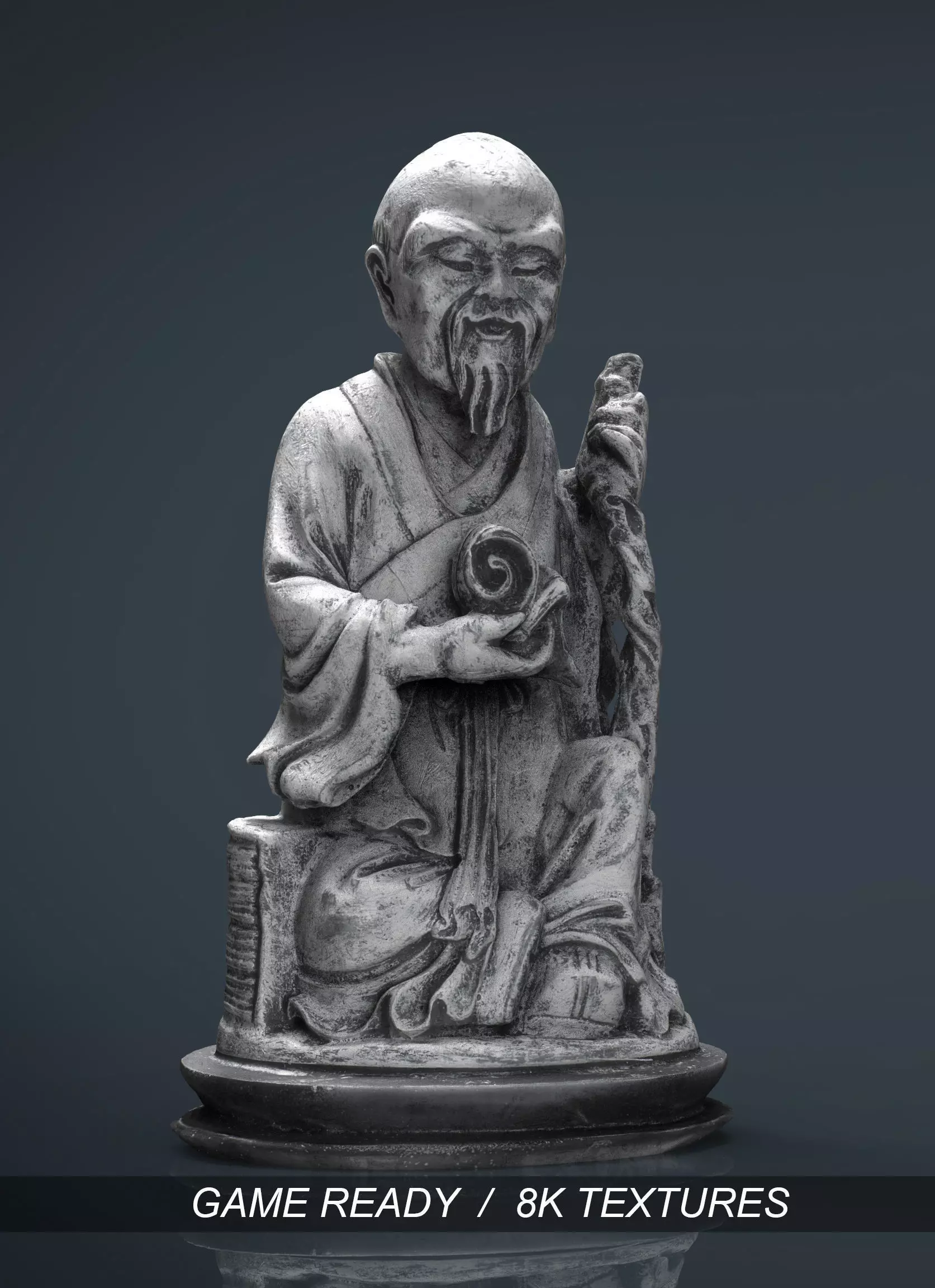 Old Chinese figure statue Low-poly 3D model_0