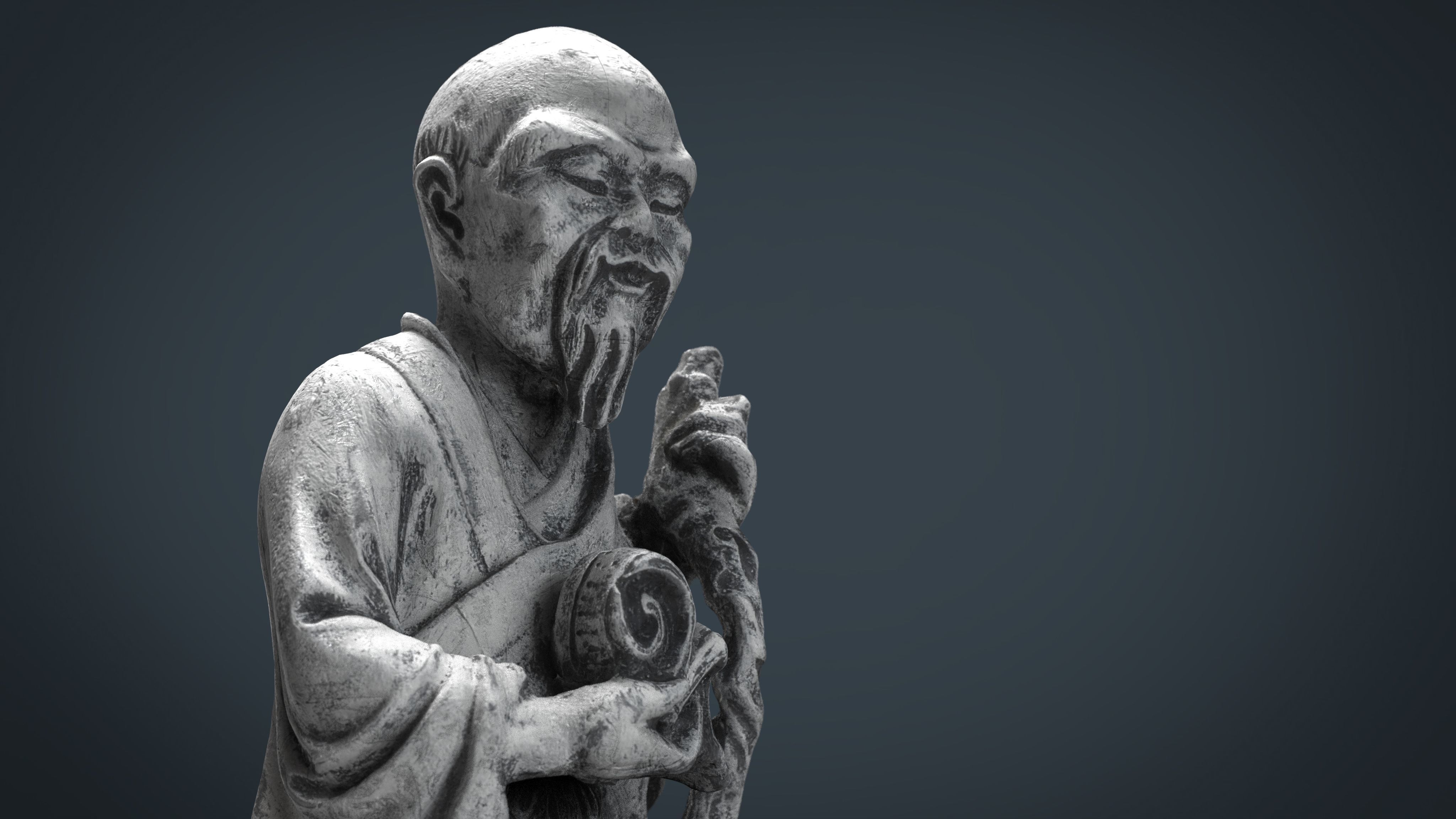 Old Chinese figure statue Low-poly 3D model_12