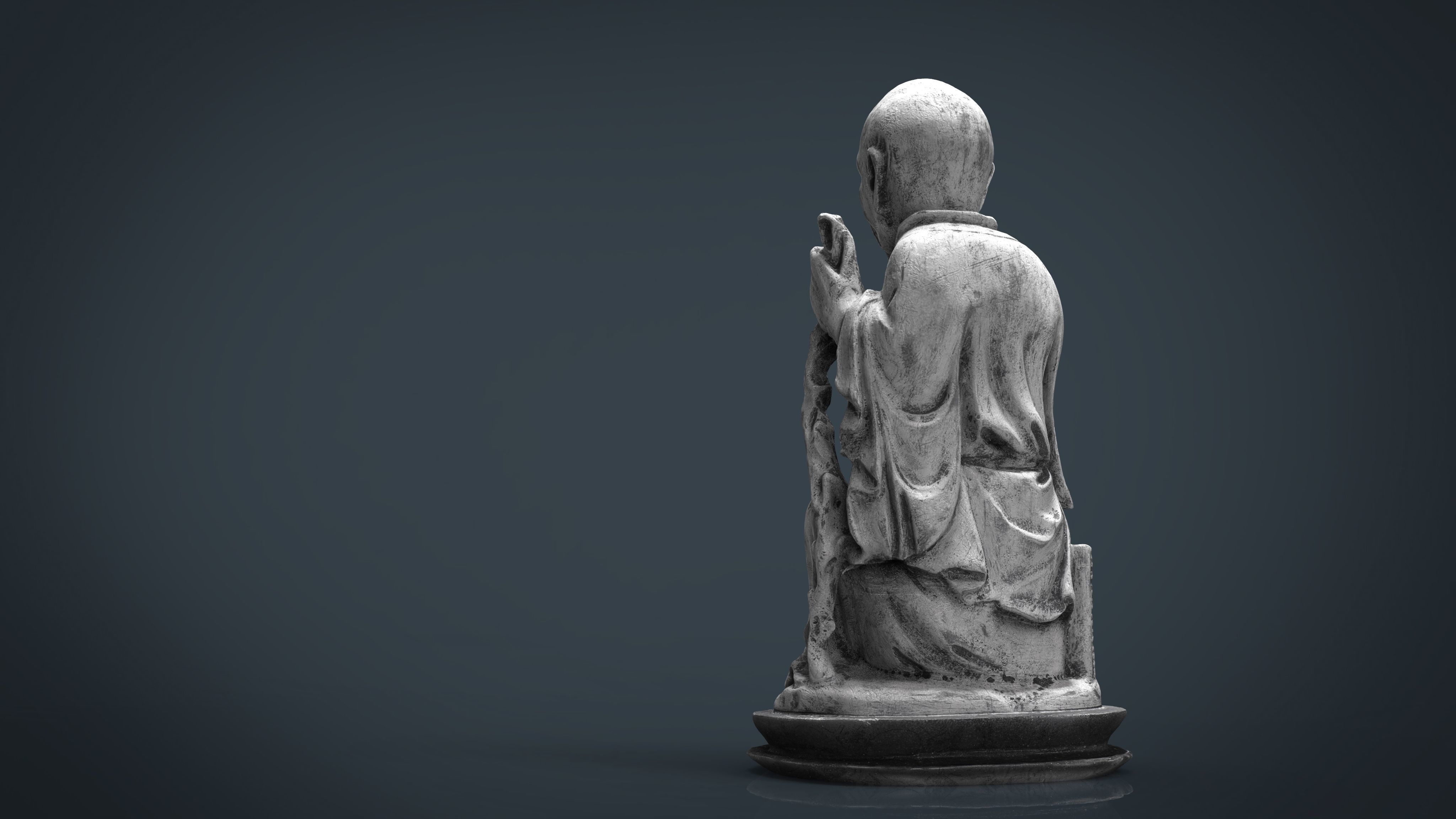 Old Chinese figure statue Low-poly 3D model_11