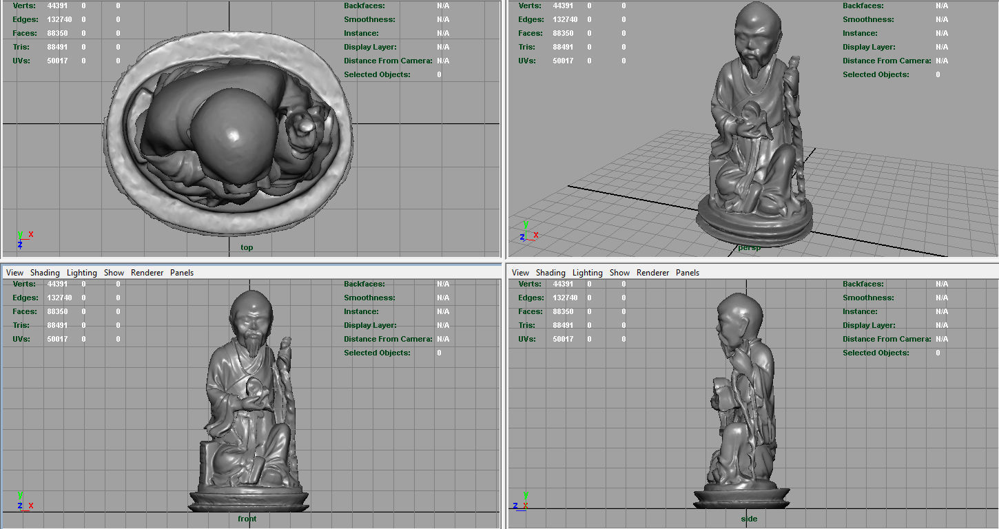 Old Chinese figure statue Low-poly 3D model_6