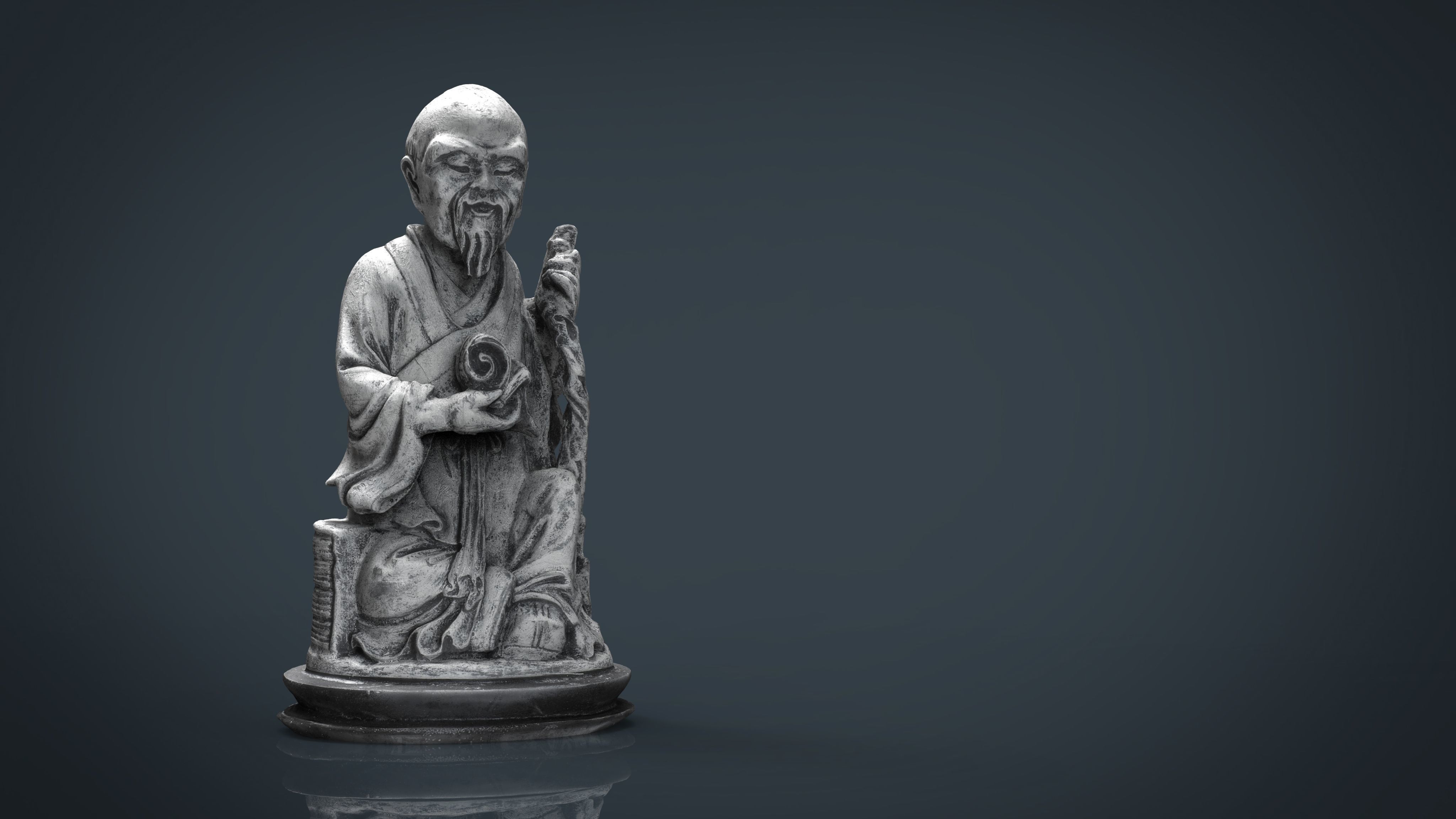 Old Chinese figure statue Low-poly 3D model_10