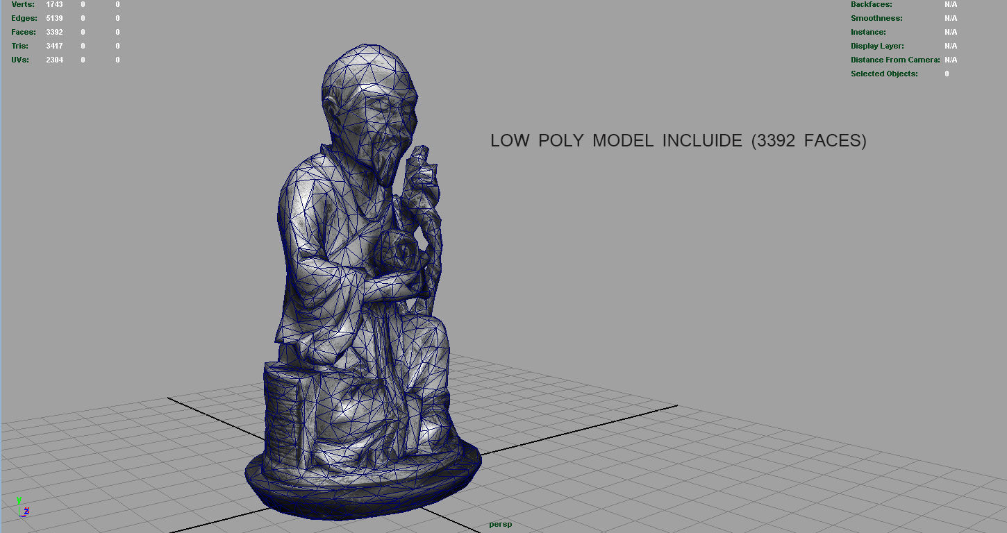 Old Chinese figure statue Low-poly 3D model_7