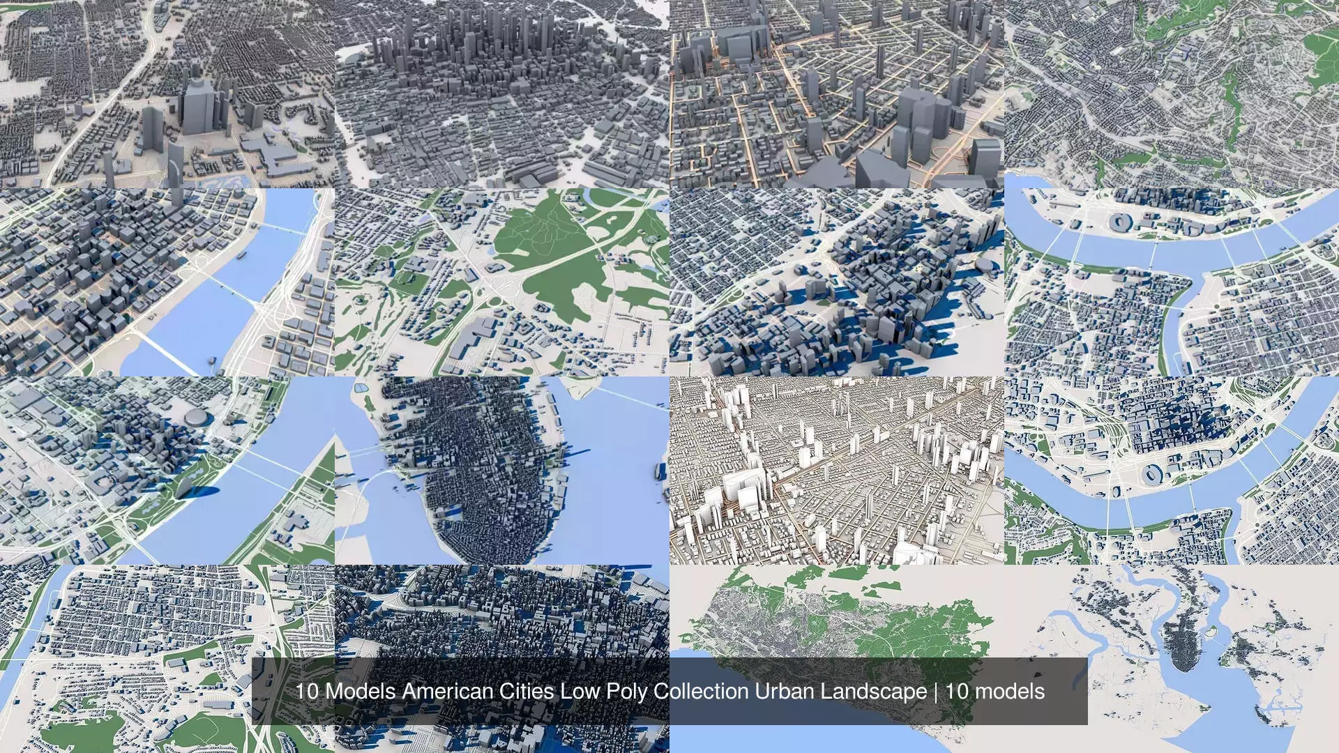 10 Models American Cities Low Poly Collection Urban Landscape _0