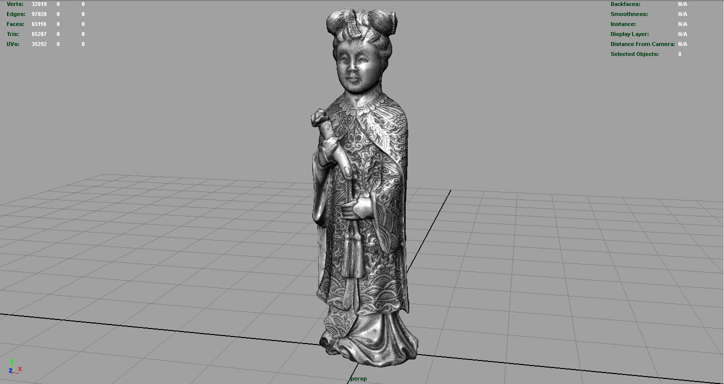 Old Chinese figure statue Woman Low-poly 3D model_6