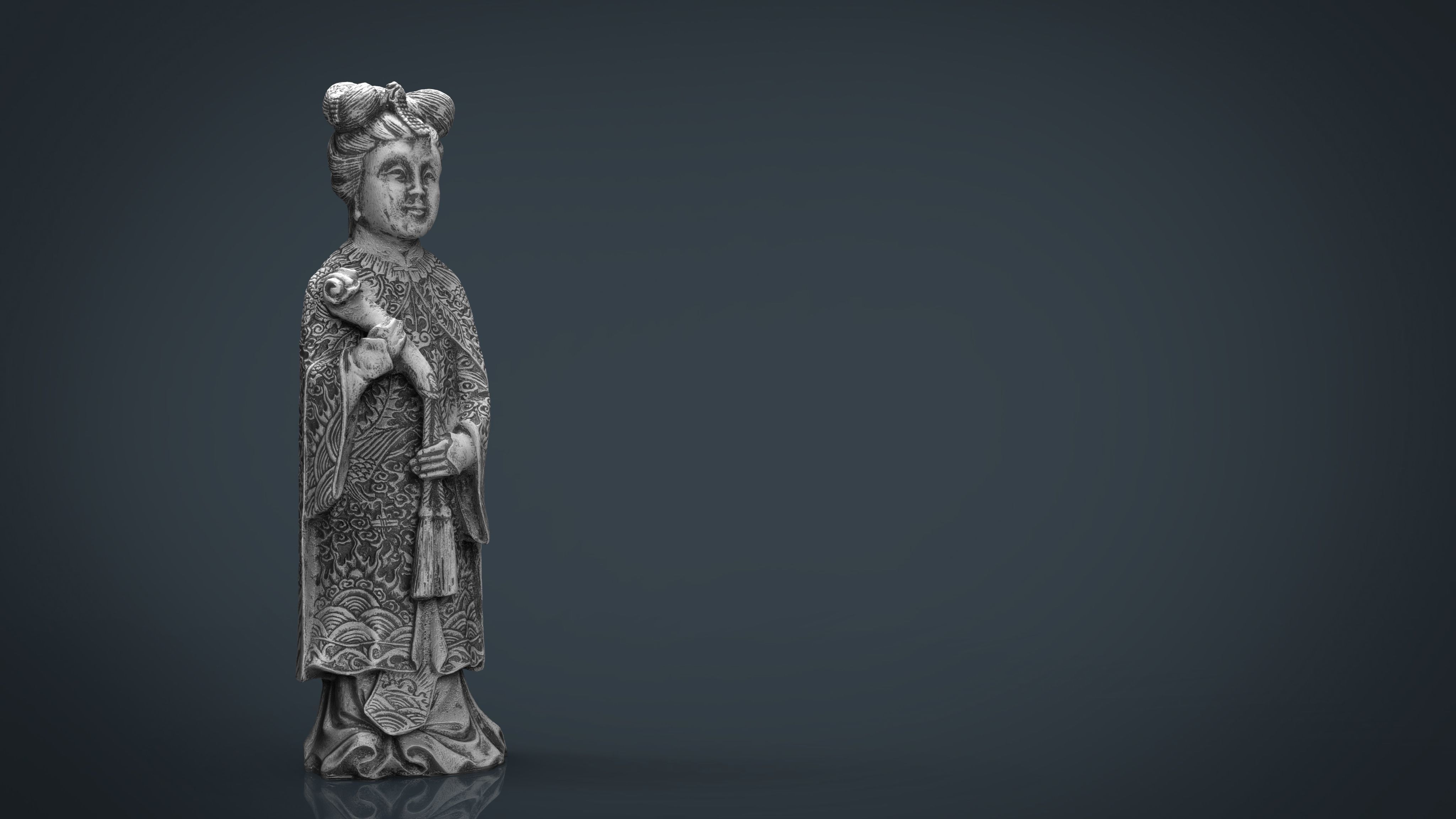 Old Chinese figure statue Woman Low-poly 3D model_2