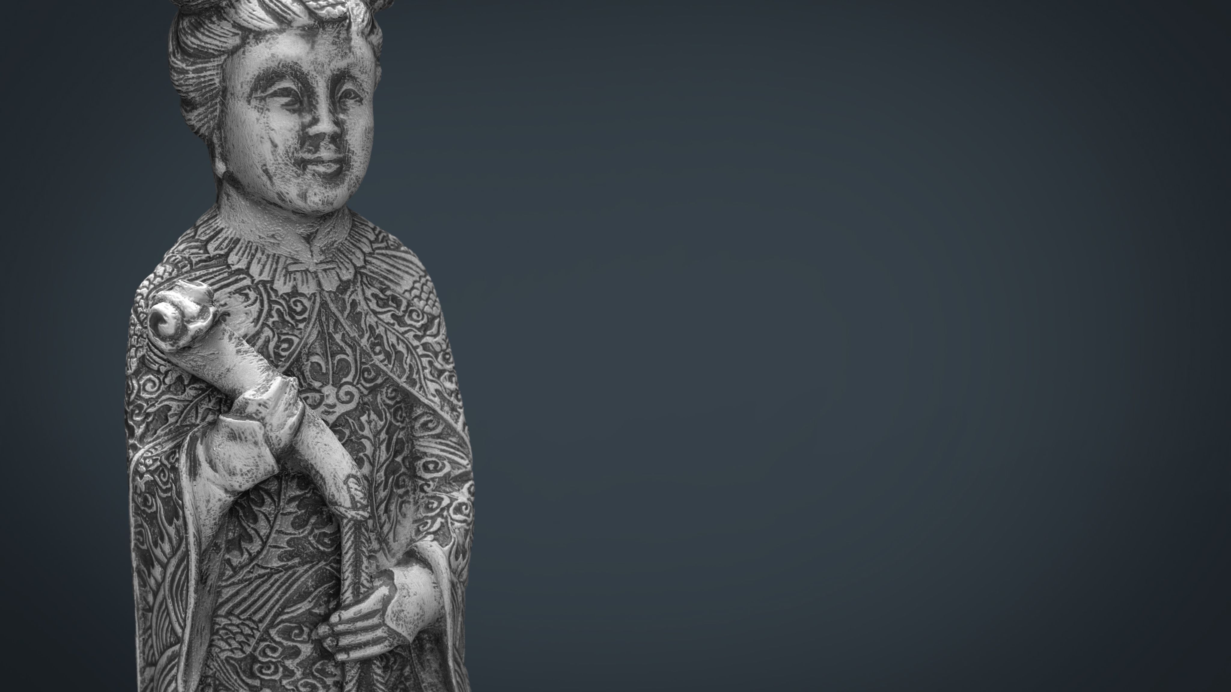 Old Chinese figure statue Woman Low-poly 3D model_11