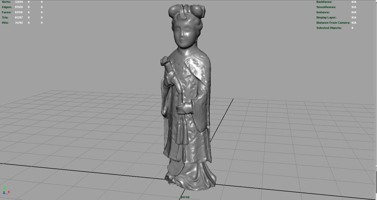 Old Chinese figure statue Woman Low-poly 3D model_3