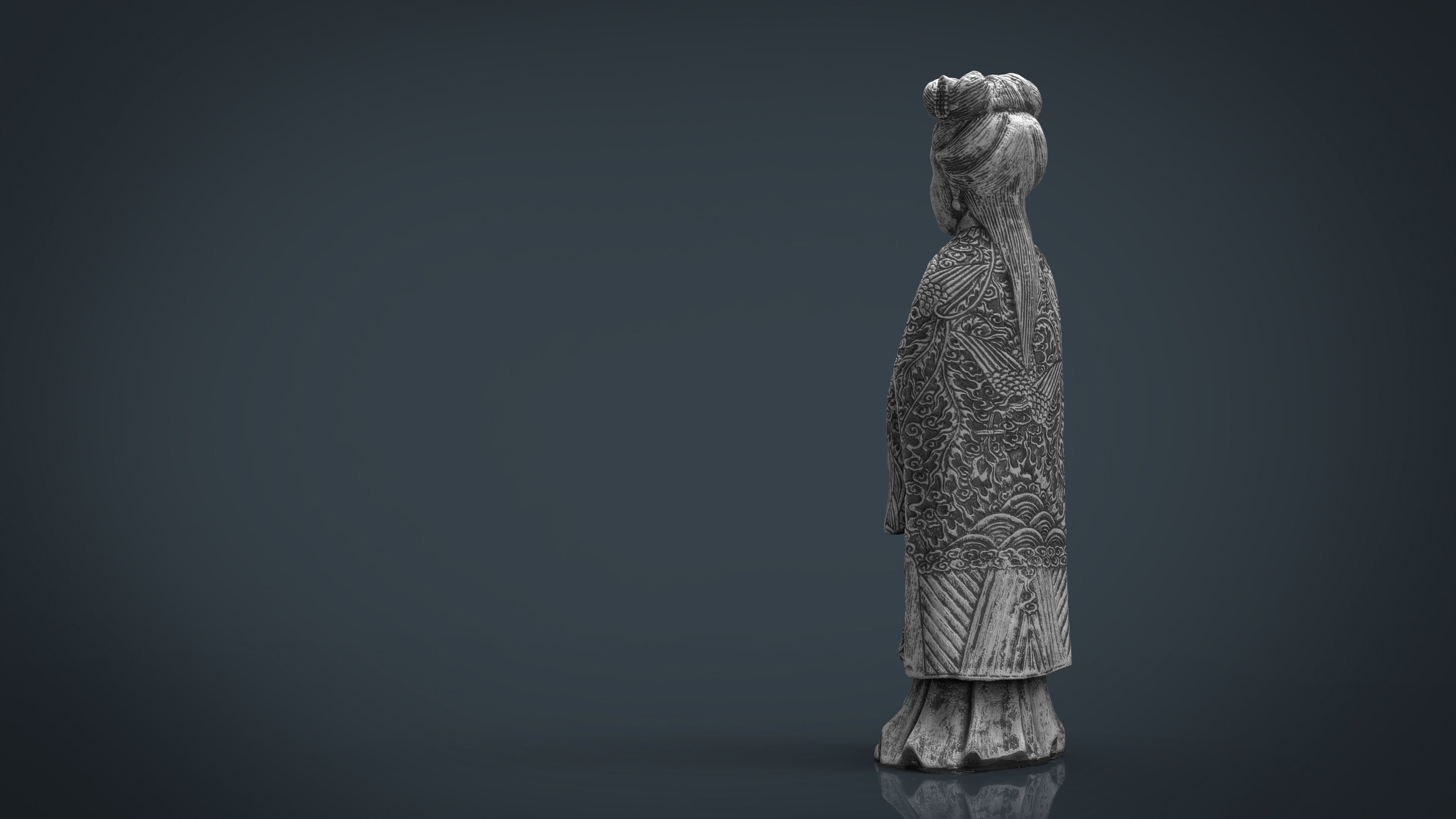 Old Chinese figure statue Woman Low-poly 3D model_4