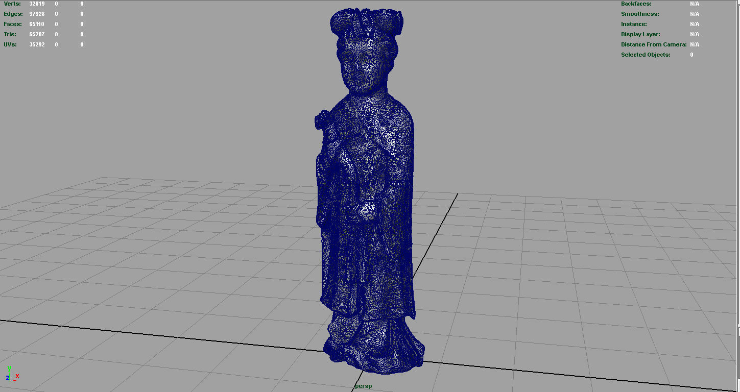 Old Chinese figure statue Woman Low-poly 3D model_5