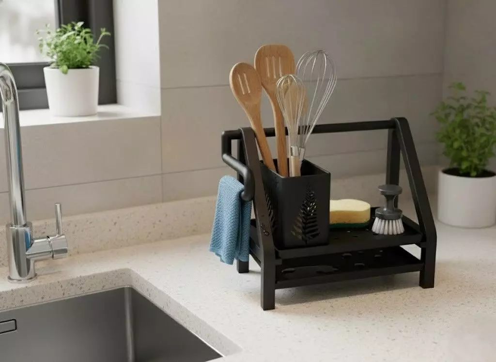 Kitchen Organizer with Towel Holder and Utensil Container 3D print model_0