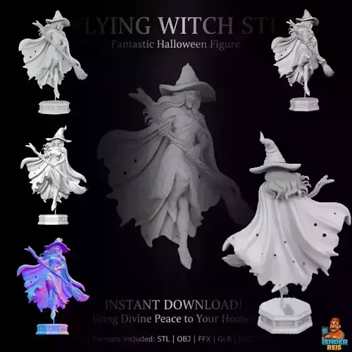 Flying Witch STL  Fantastic Halloween Figure