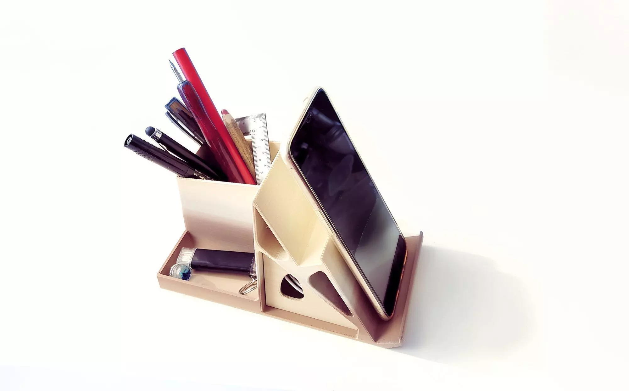 Desk Organizer- Double Phone and Pen Holder 3D print model_1