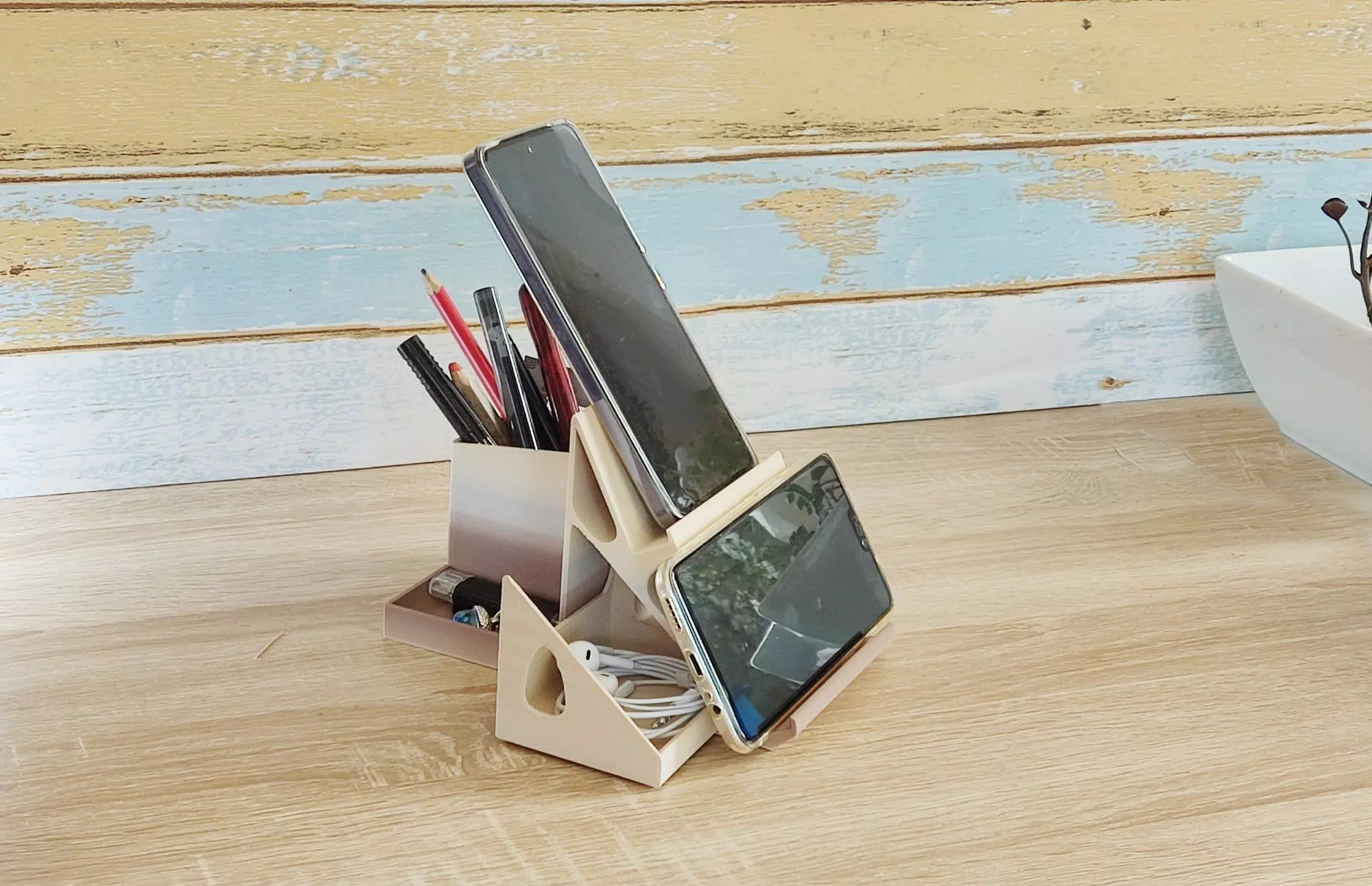 Desk Organizer- Double Phone and Pen Holder 3D print model_3