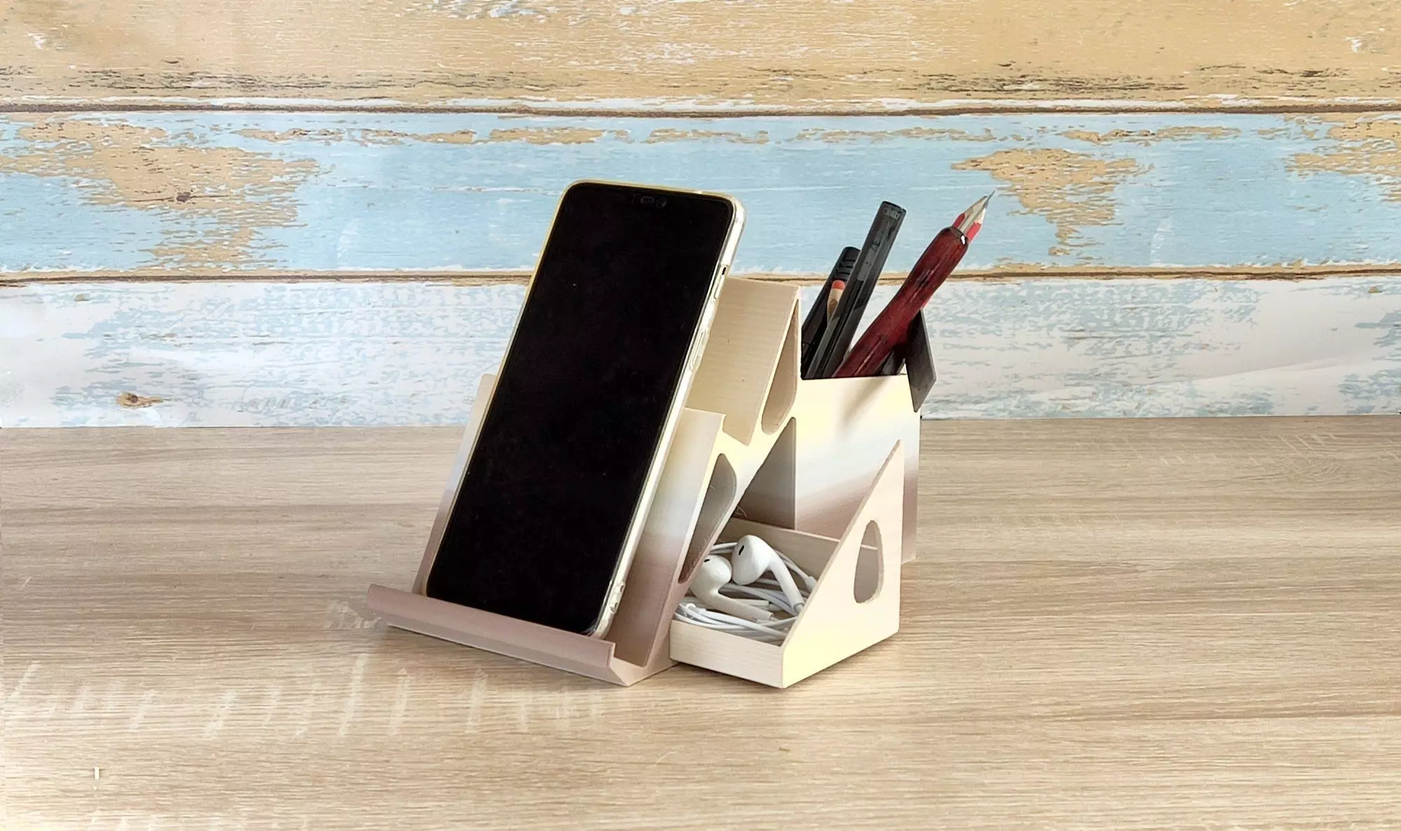 Desk Organizer- Double Phone and Pen Holder 3D print model_4
