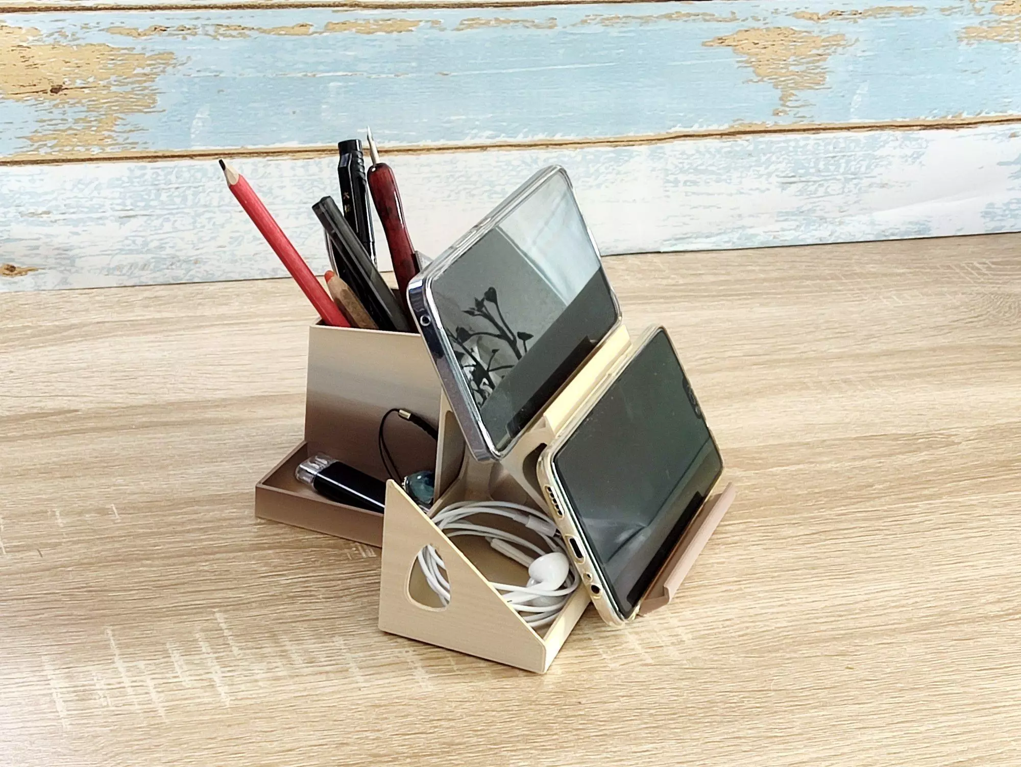 Desk Organizer- Double Phone and Pen Holder 3D print model_2