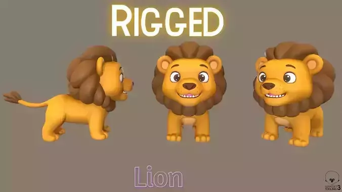 Rigged Cute Playful Brown Lion