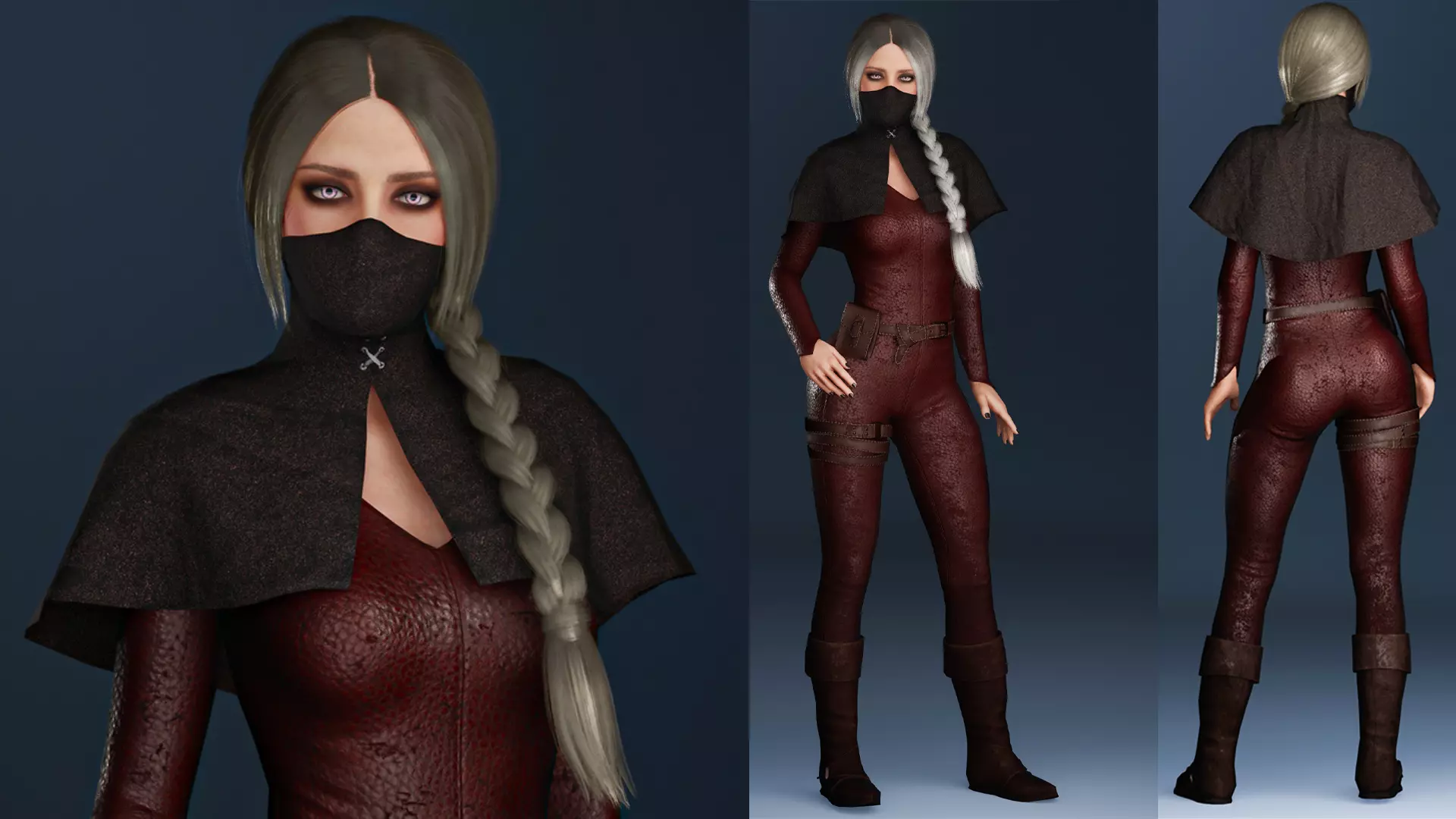 Womens Medieval Fantasy Pack Low-poly 3D model_6