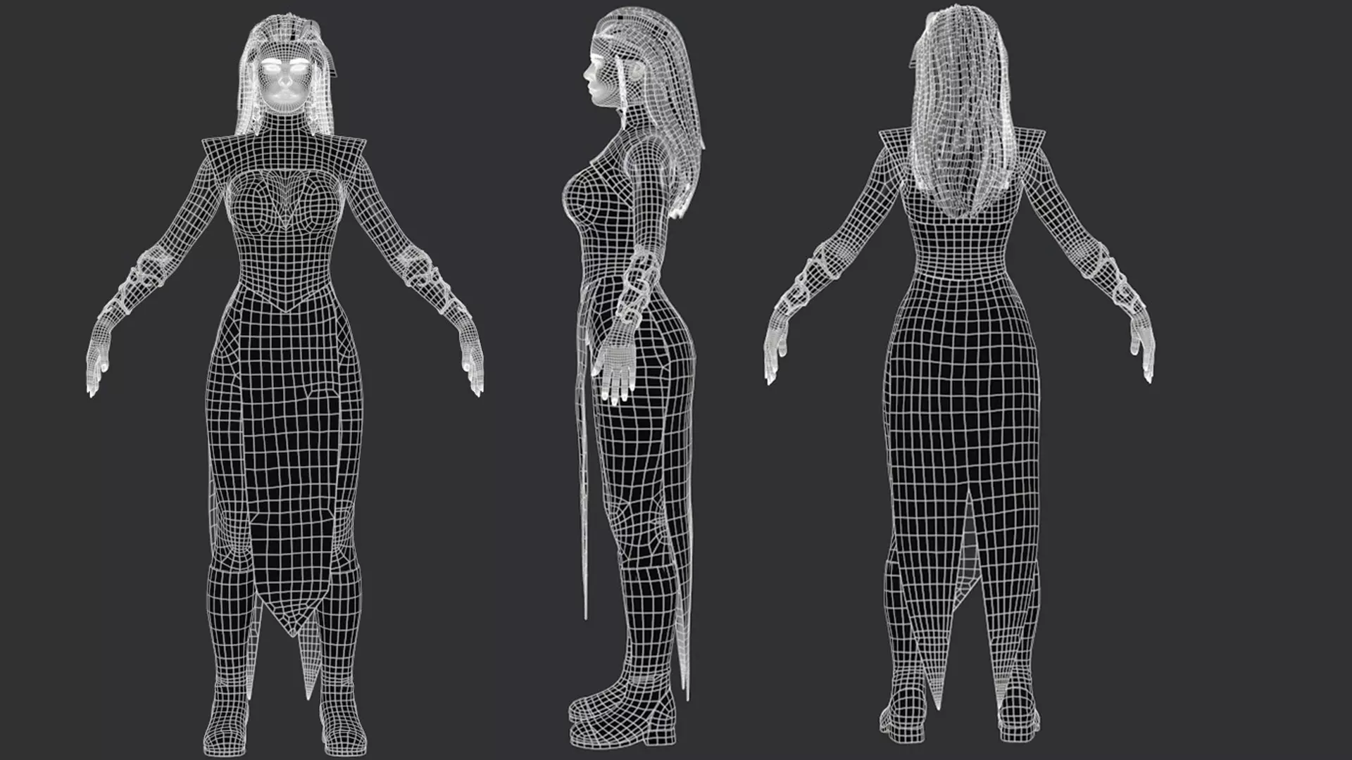 Womens Medieval Fantasy Pack Low-poly 3D model_20