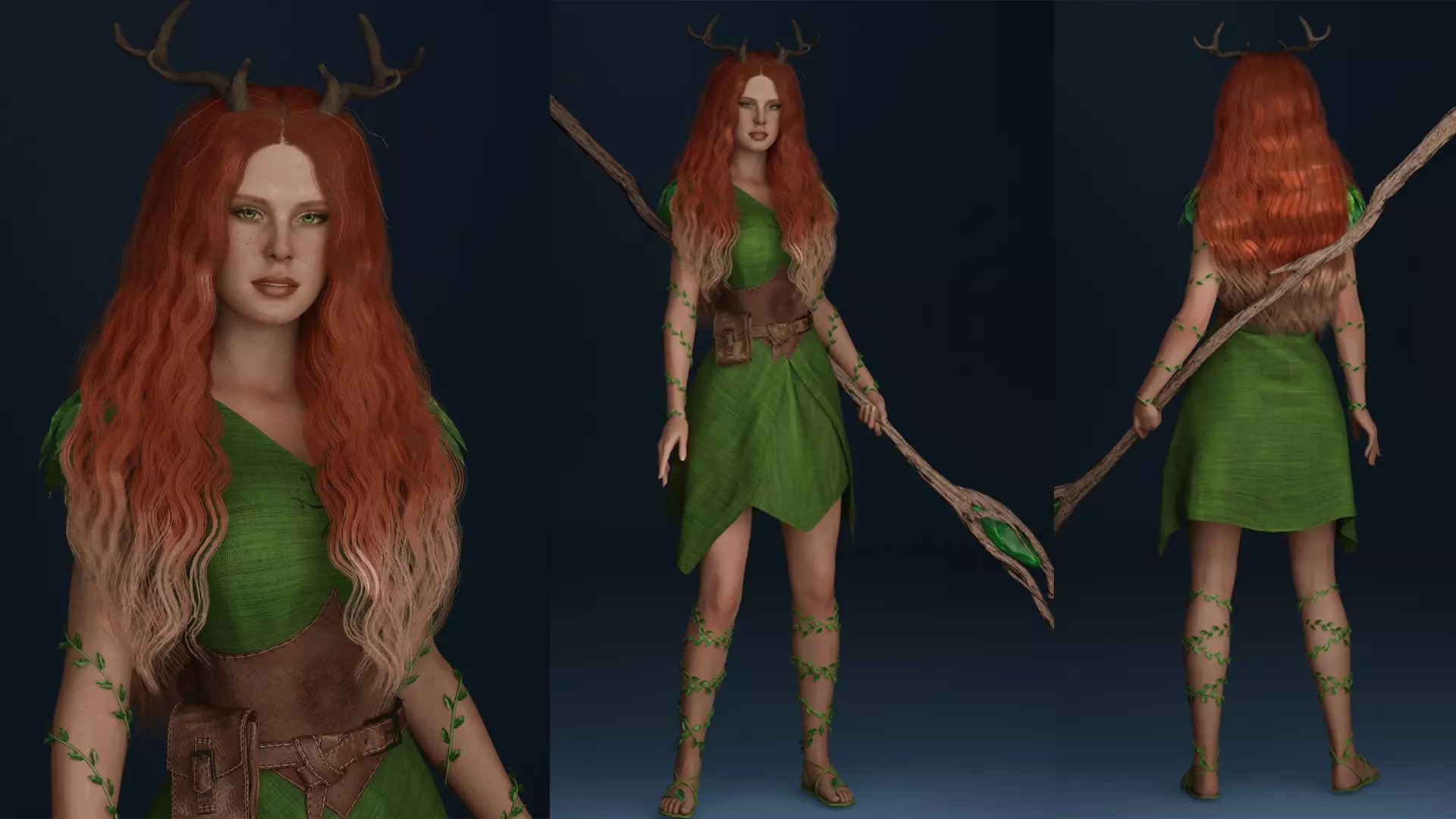 Womens Medieval Fantasy Pack Low-poly 3D model_9