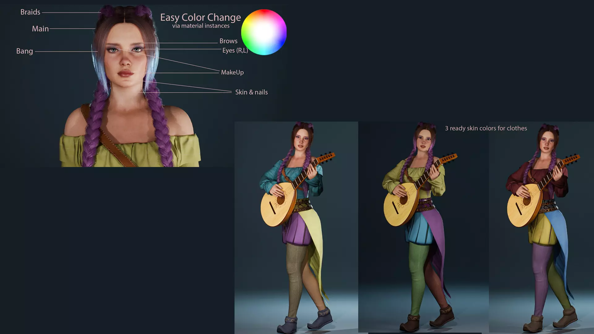 Womens Medieval Fantasy Pack Low-poly 3D model_16