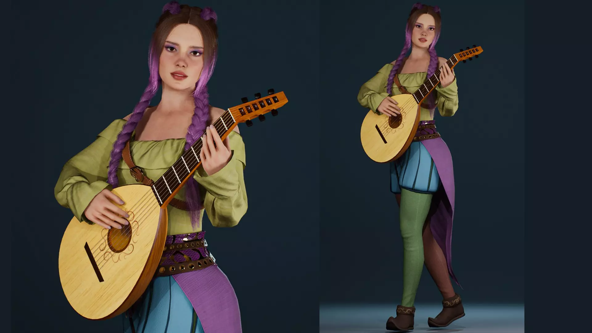 Womens Medieval Fantasy Pack Low-poly 3D model_15