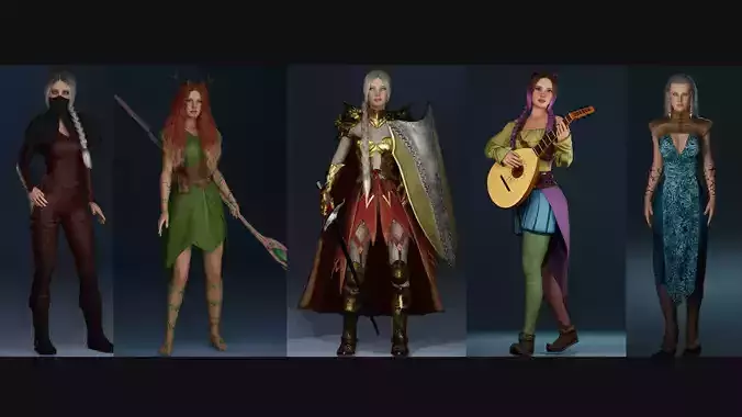 Womens Medieval Fantasy Pack Low-poly 3D model