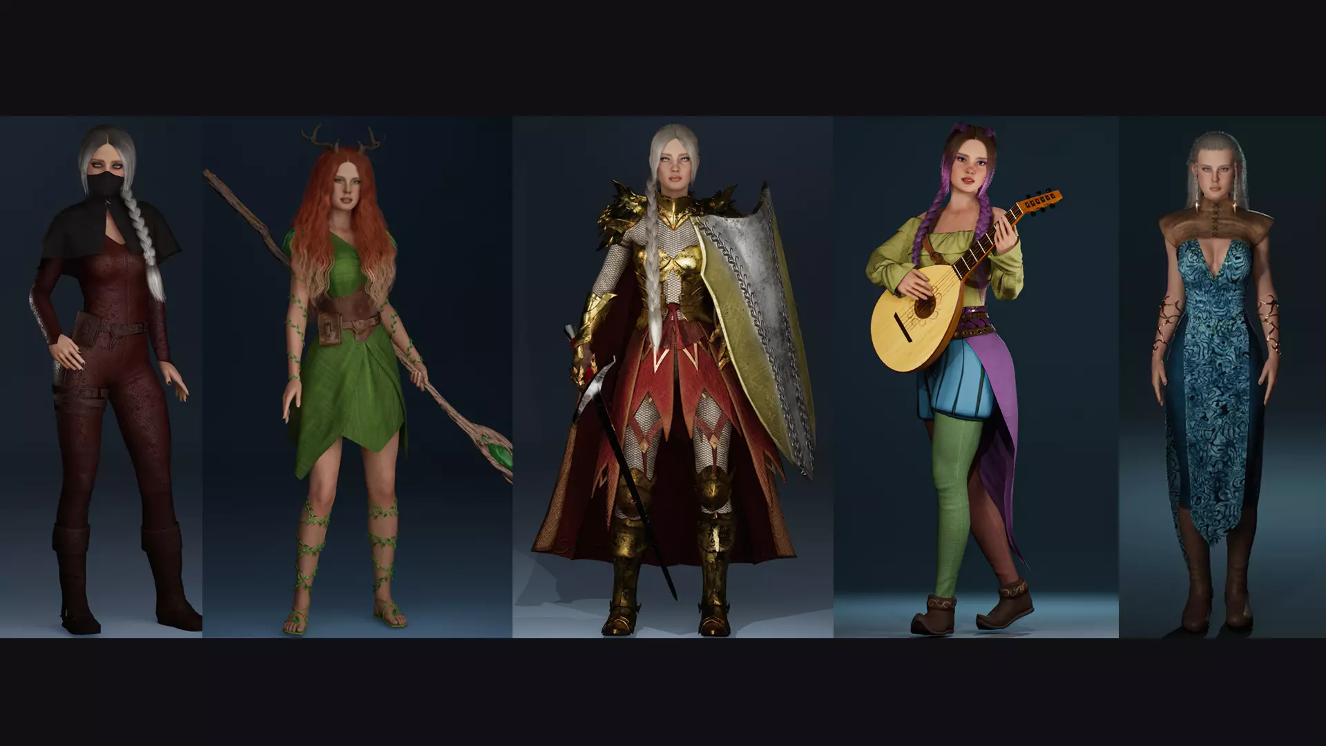 Womens Medieval Fantasy Pack Low-poly 3D model_0
