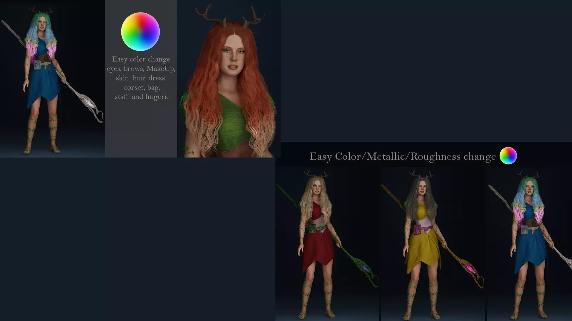 Womens Medieval Fantasy Pack Low-poly 3D model_10