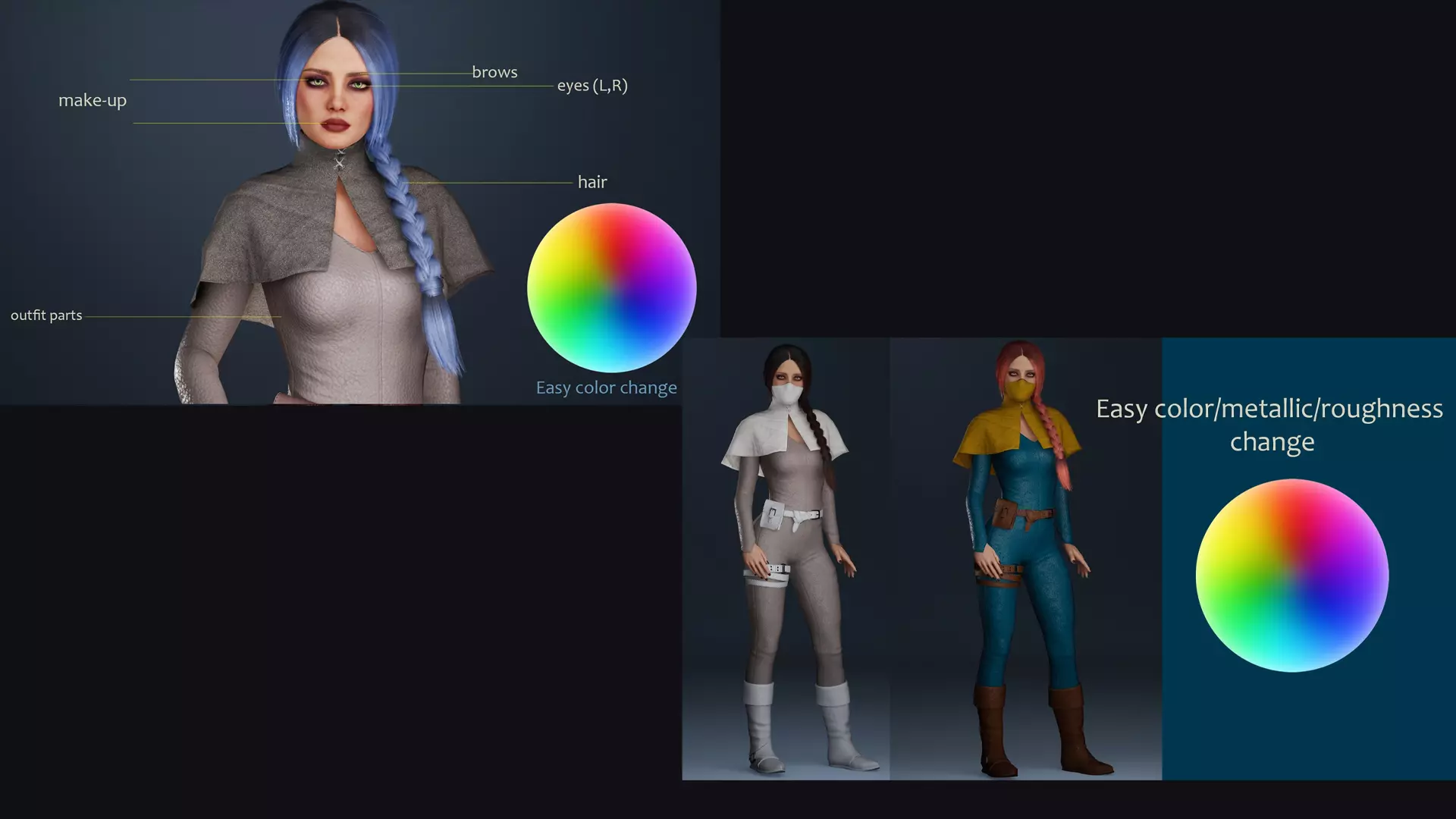 Womens Medieval Fantasy Pack Low-poly 3D model_7