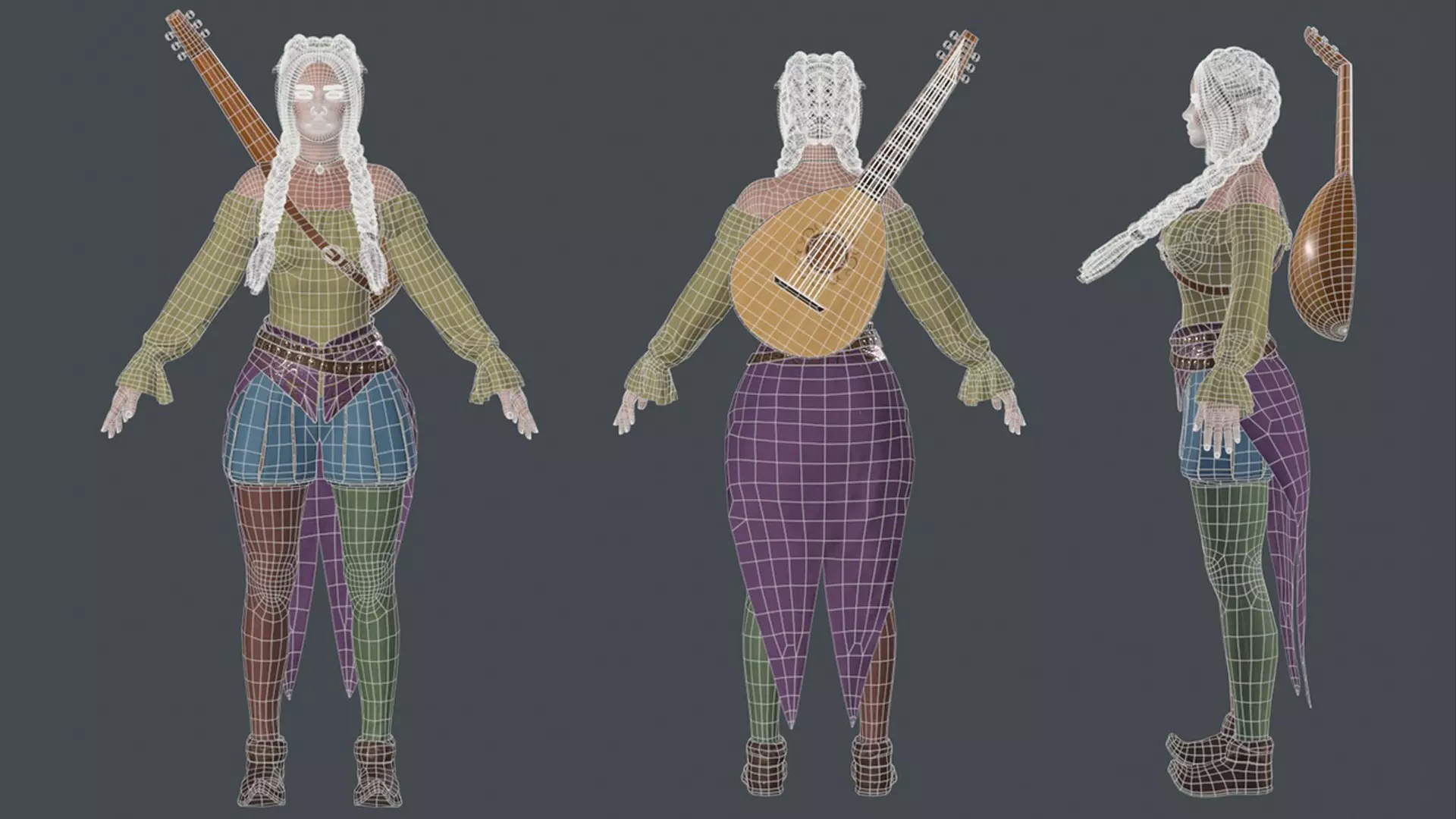 Womens Medieval Fantasy Pack Low-poly 3D model_17