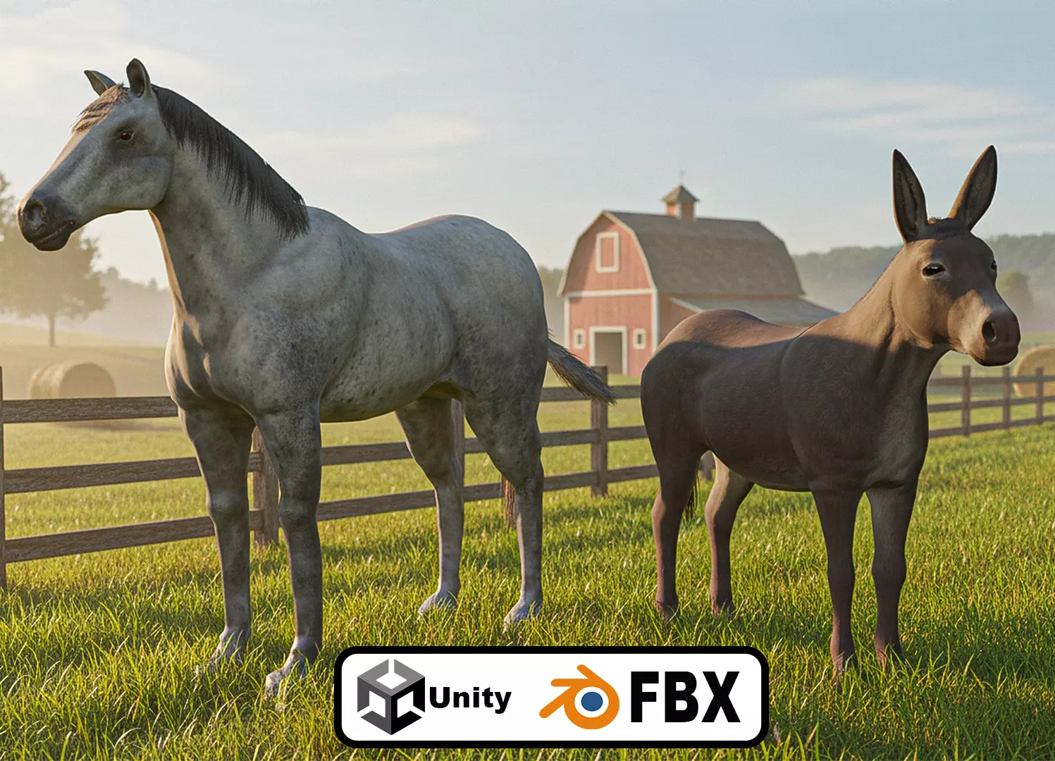 Horse and Donkey Low Poly Low-poly 3D model_0