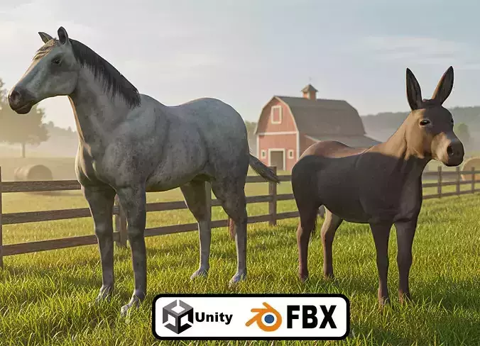 Horse and Donkey Low Poly Low-poly 3D model