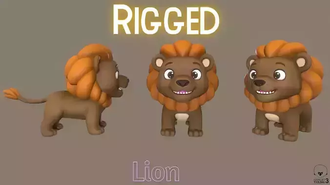 Rigged Cute Playful Dark Brown Lion