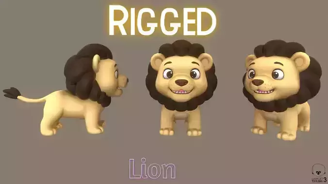 Rigged Cute Playful Ligh Brown Lion 