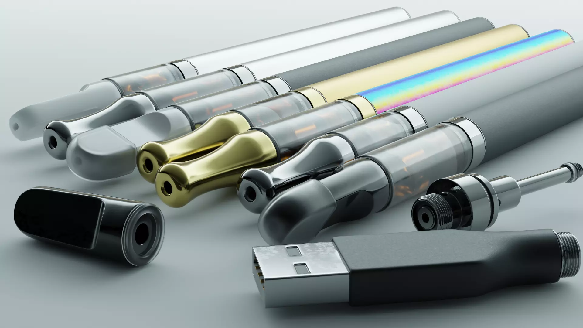 Vape Pen Cartridges 510 Thread Small Large With Battery Low-poly 3D model_1