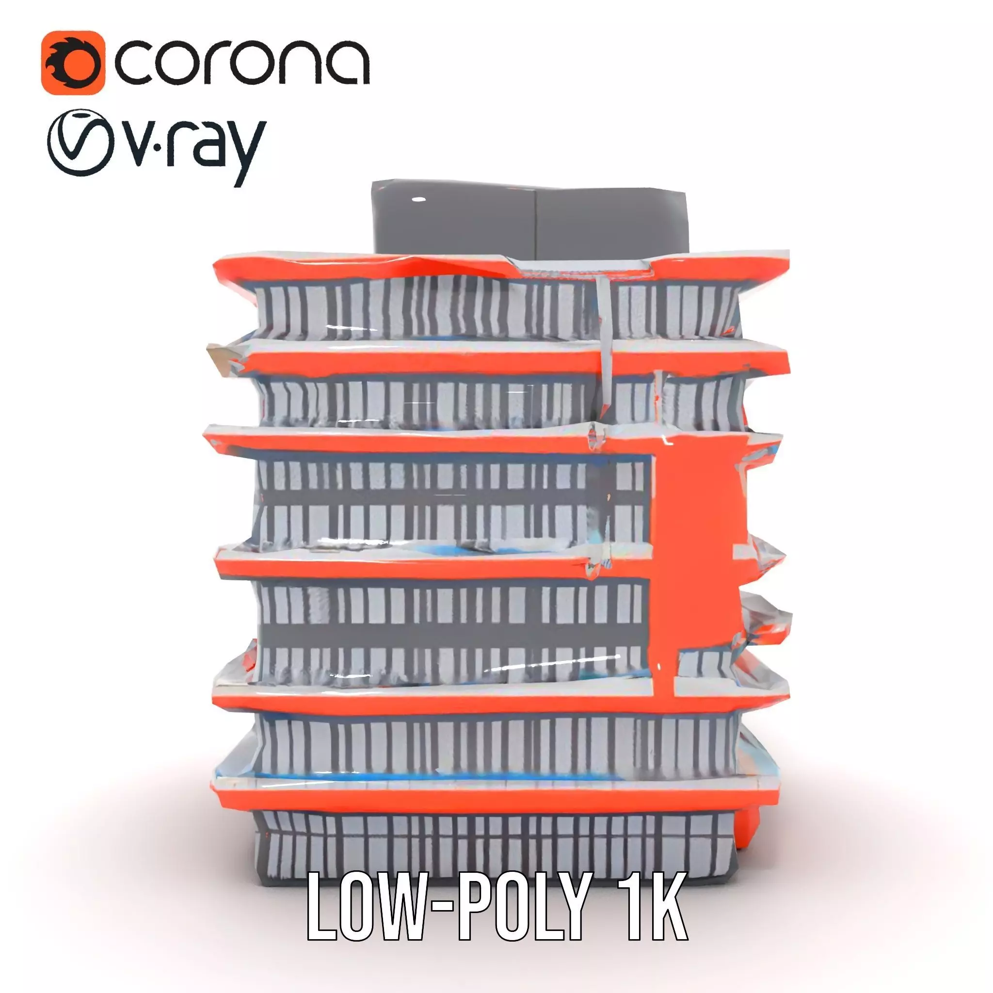 Modern Orange Building model pack Low-poly 3D model_16