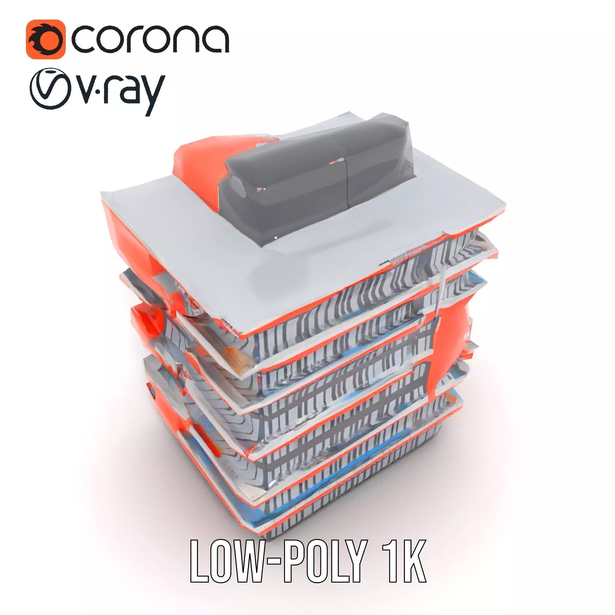 Modern Orange Building model pack Low-poly 3D model_22