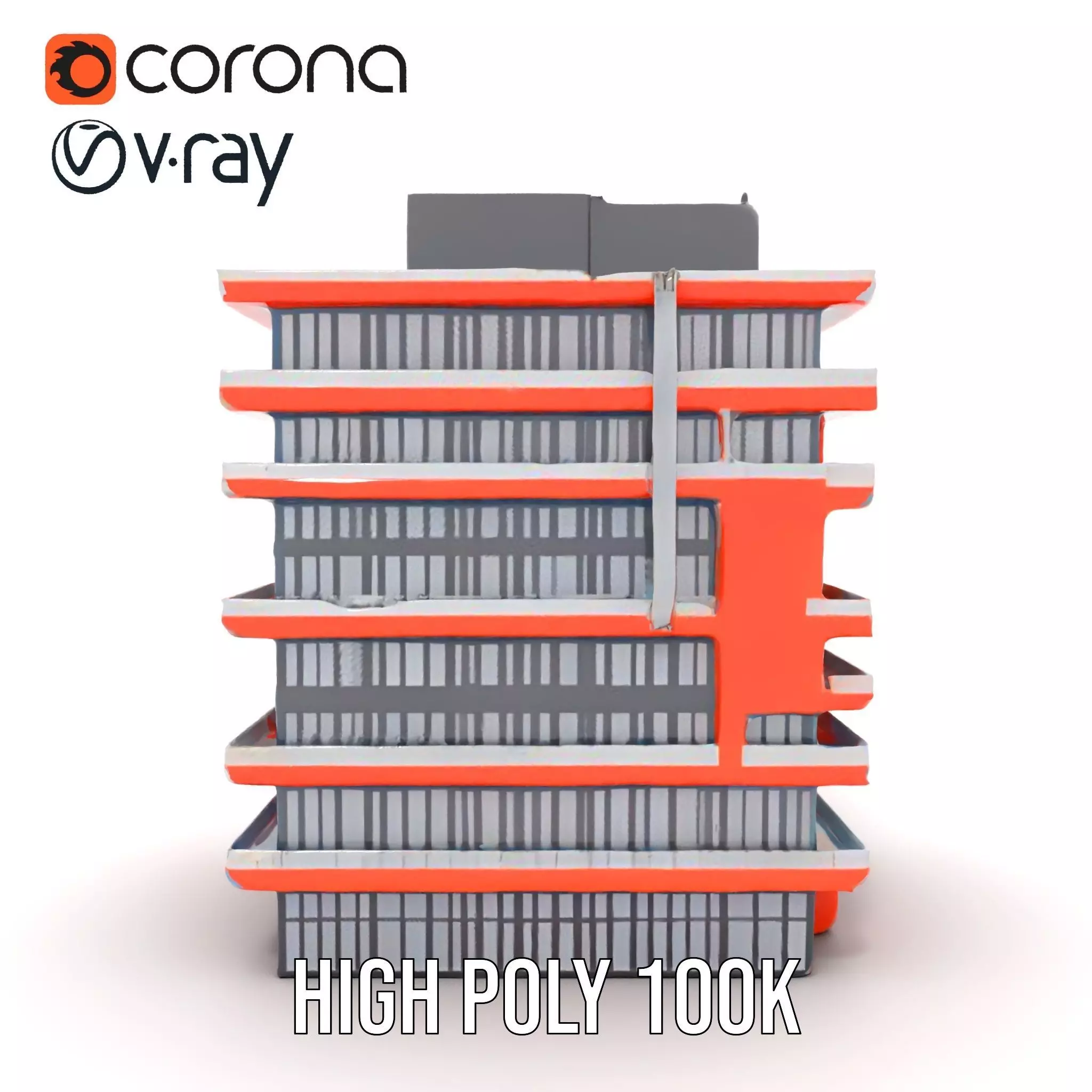 Modern Orange Building model pack Low-poly 3D model_32